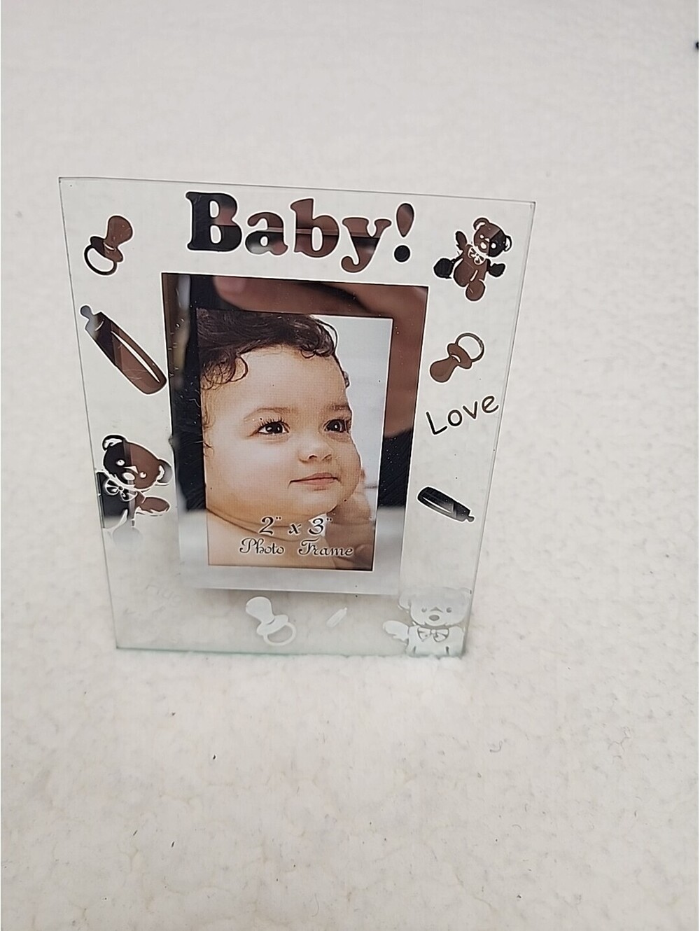 Baby Photo Frame Bears Velvet Holds Glass Pictures 2" X 3"